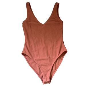 Brown Forever 21 Front & Back V-Neck Bodysuit